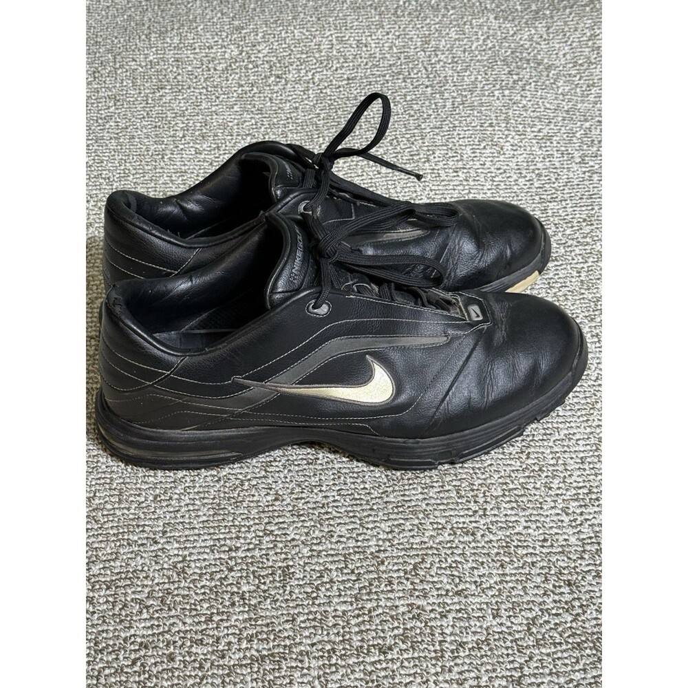NIKE Air TAC Sport Golf Shoes Black Silver Leather Spikes 484764-001  Men’s 12W